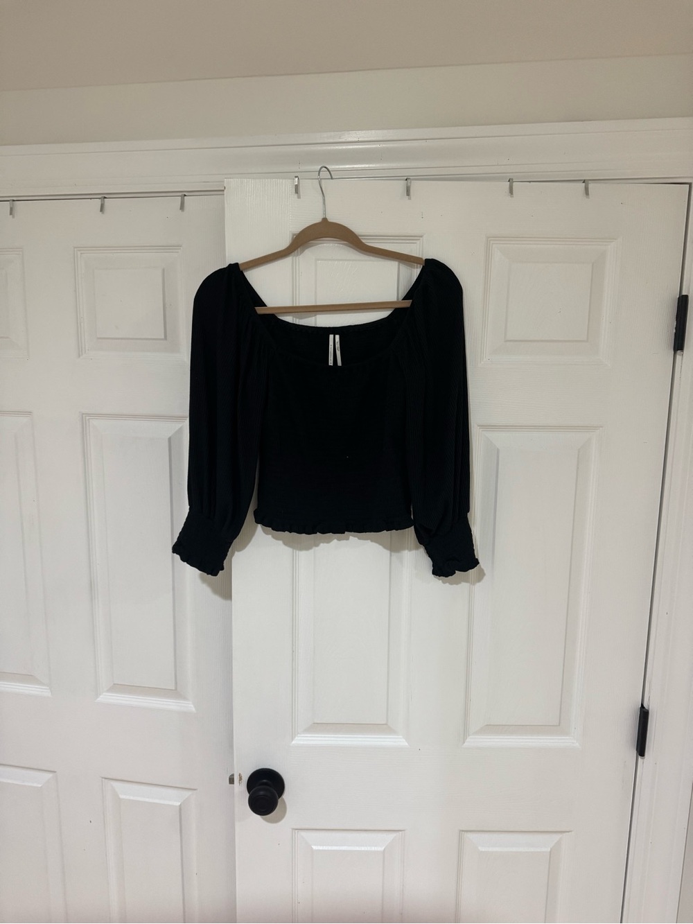 Anthropologie Black Peasant Blouse with Ruffled Hem
